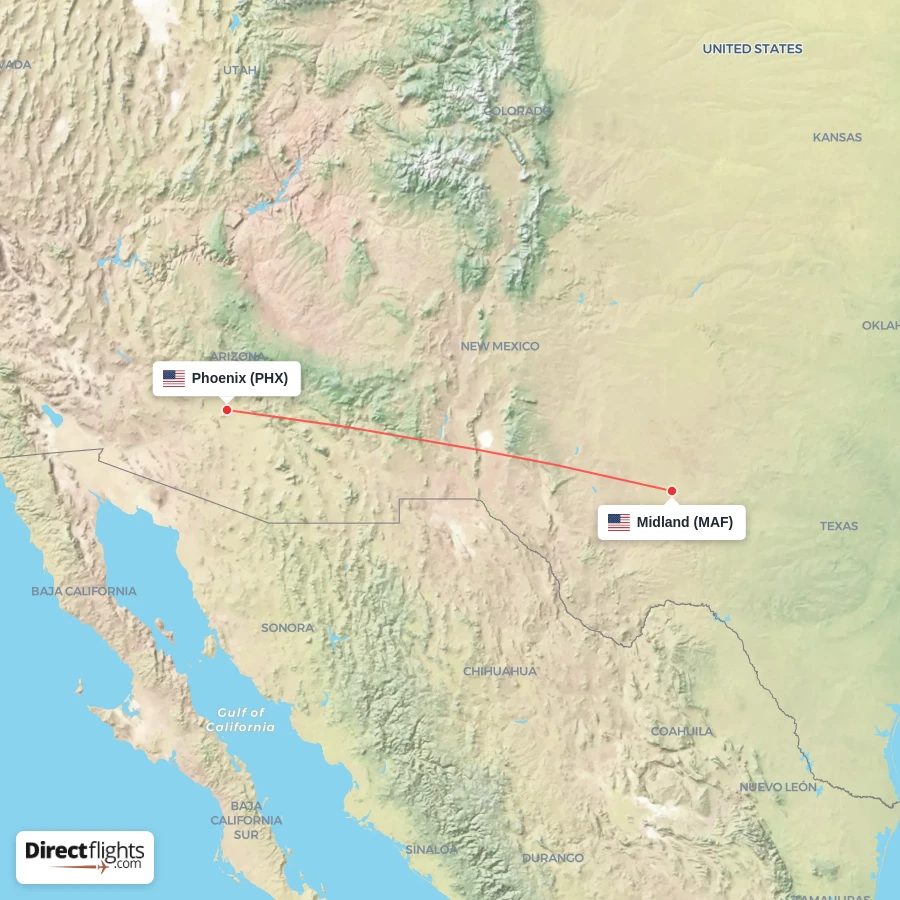 MAF - PHX route map