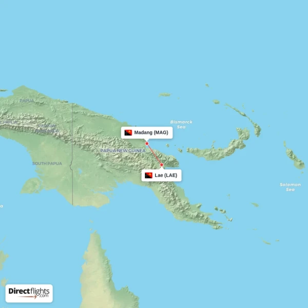 Madang - Lae direct flight map