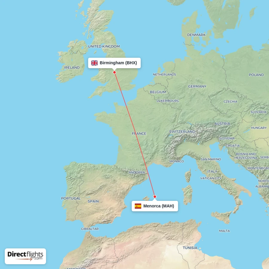 MAH - BHX route map