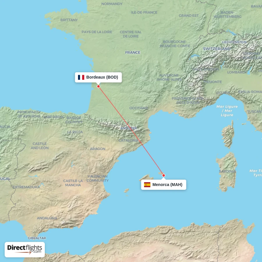 MAH - BOD route map