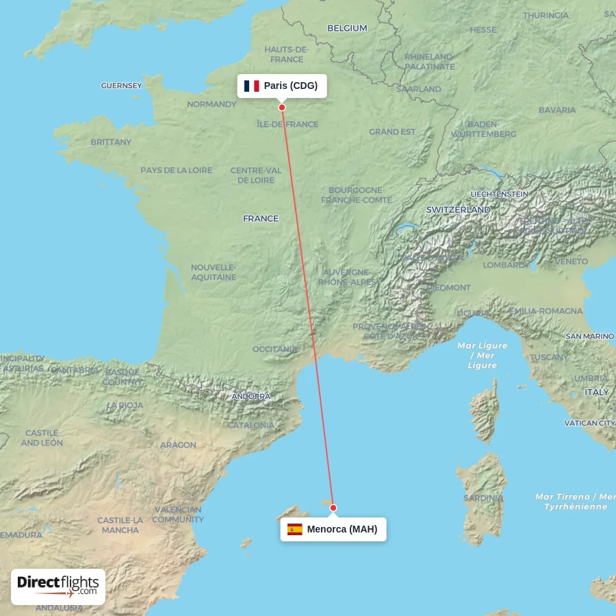 MAH - CDG route map