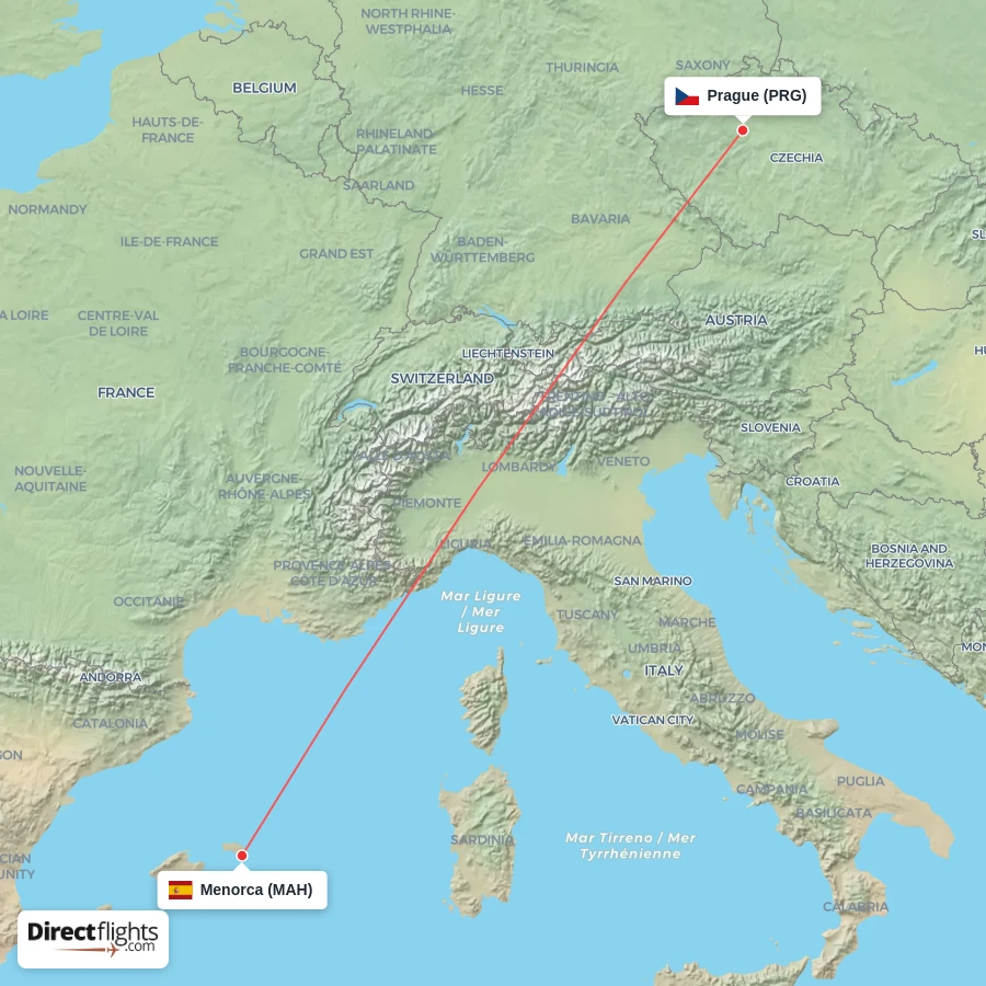 MAH - PRG route map