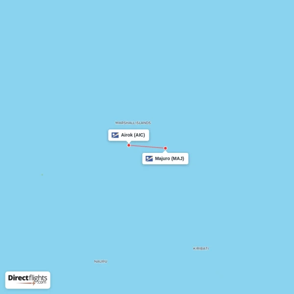Majuro - Airok direct flight map