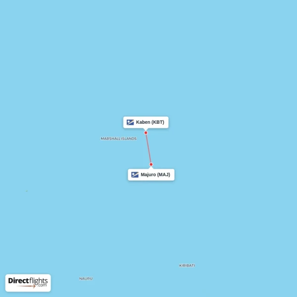 Majuro - Kaben direct flight map