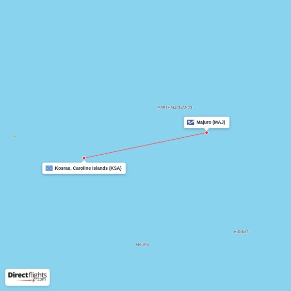 Majuro - Kosrae, Caroline Islands direct flight map