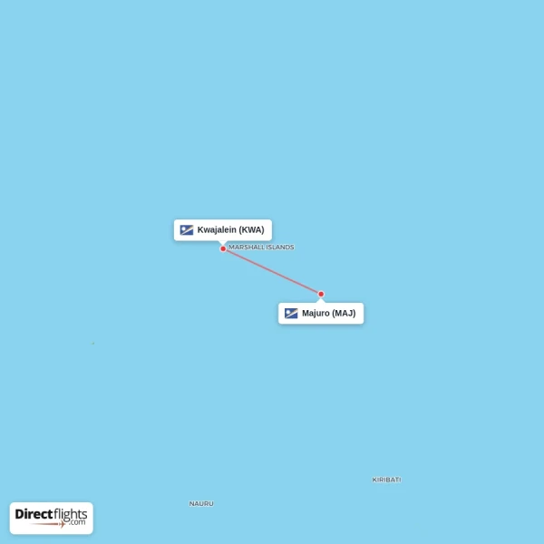 Majuro - Kwajalein direct flight map