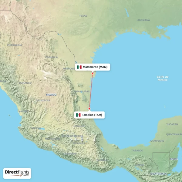 Matamoros - Tampico direct flight map