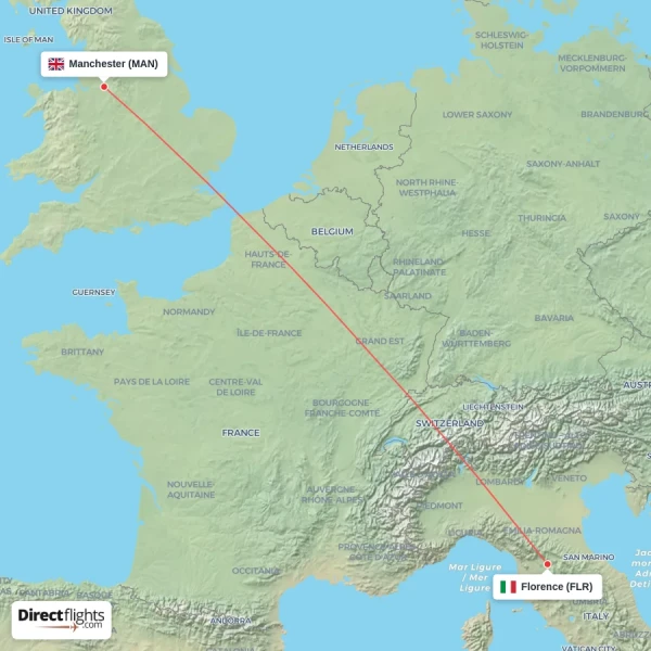 Manchester - Florence direct flight map