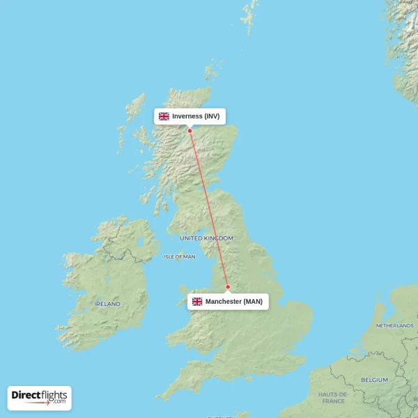 Manchester - Inverness direct flight map