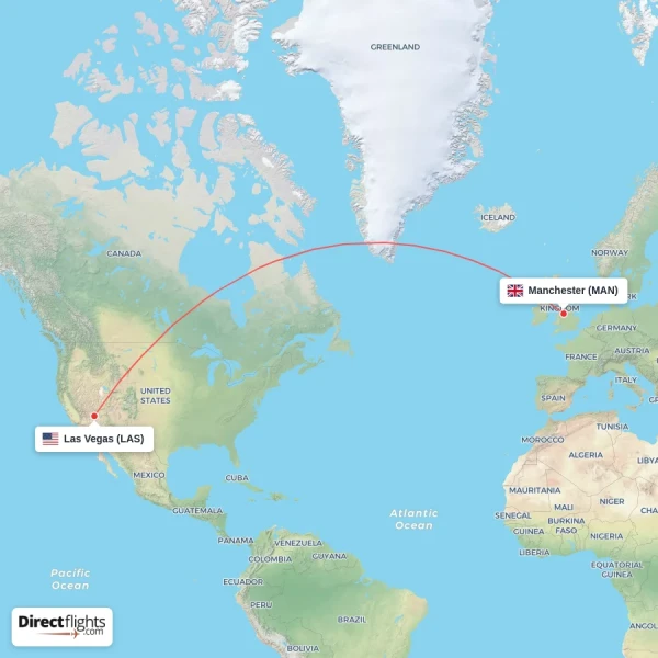 Manchester - Las Vegas direct flight map