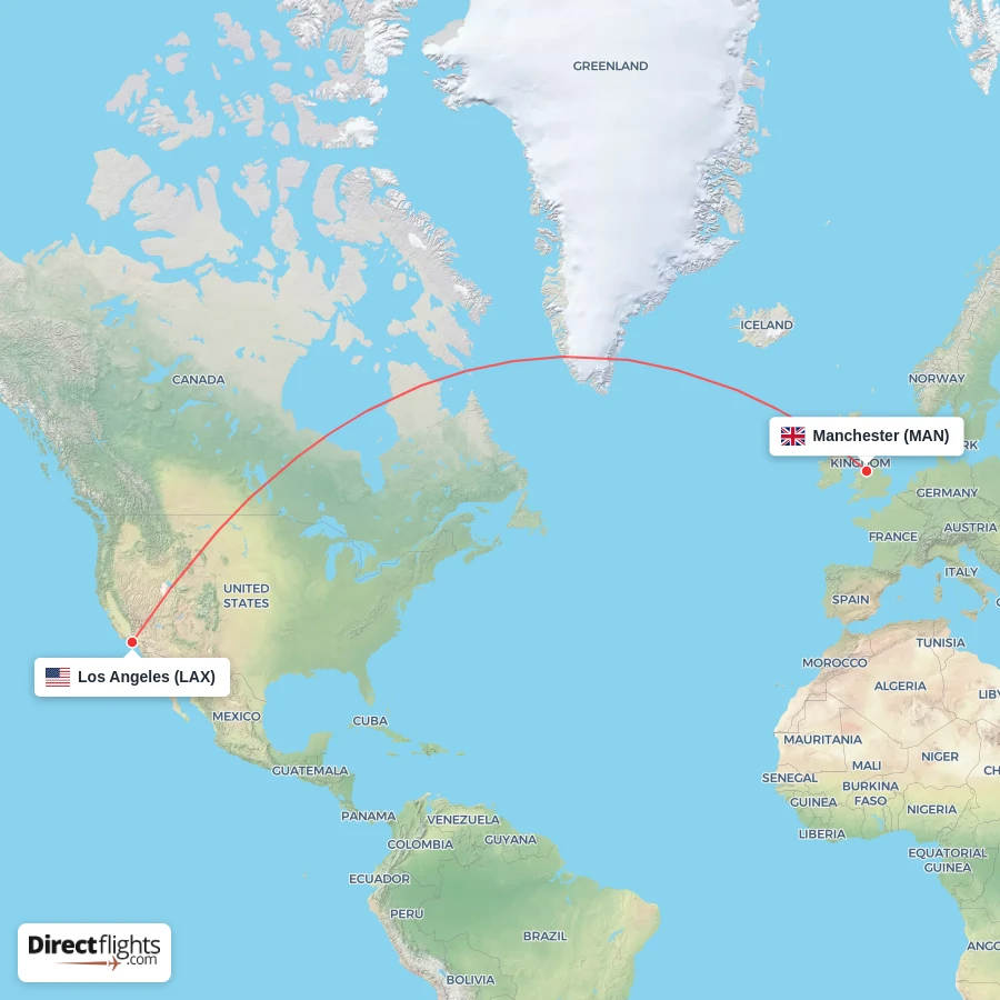 MAN - LAX route map