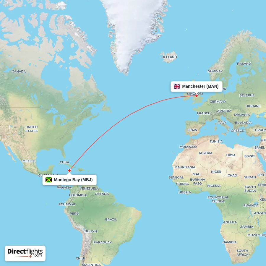 MAN - MBJ route map