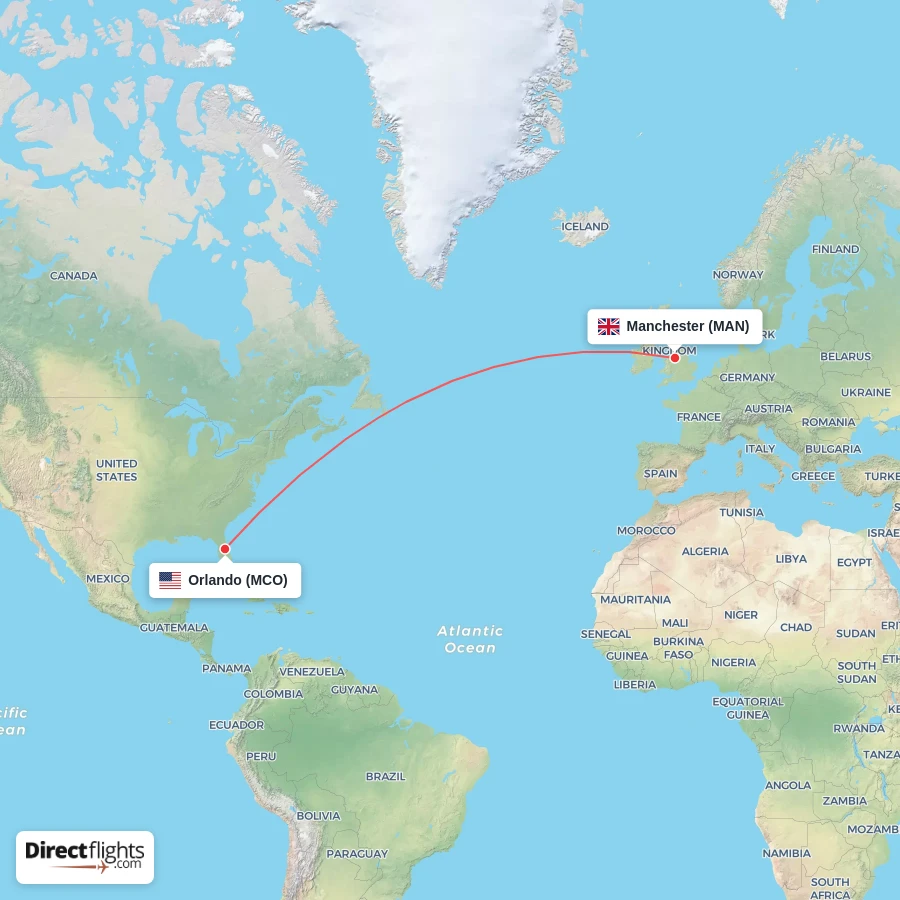 MAN - MCO route map