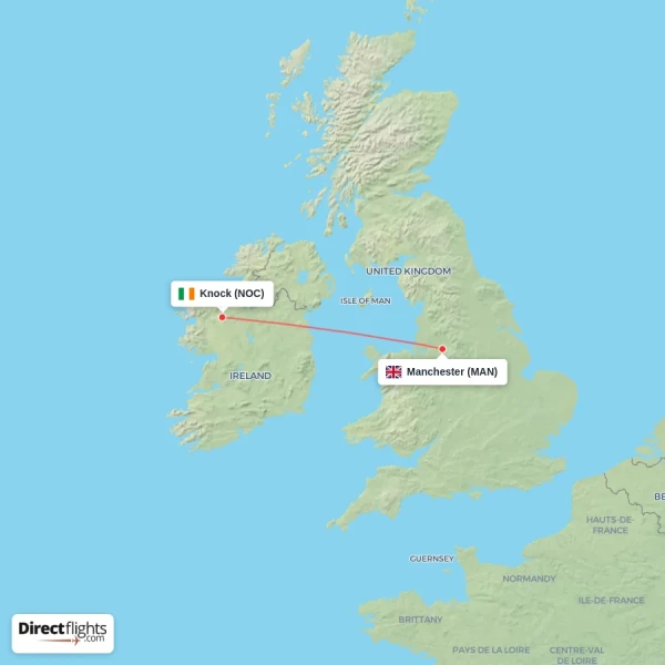 Manchester - Knock direct flight map