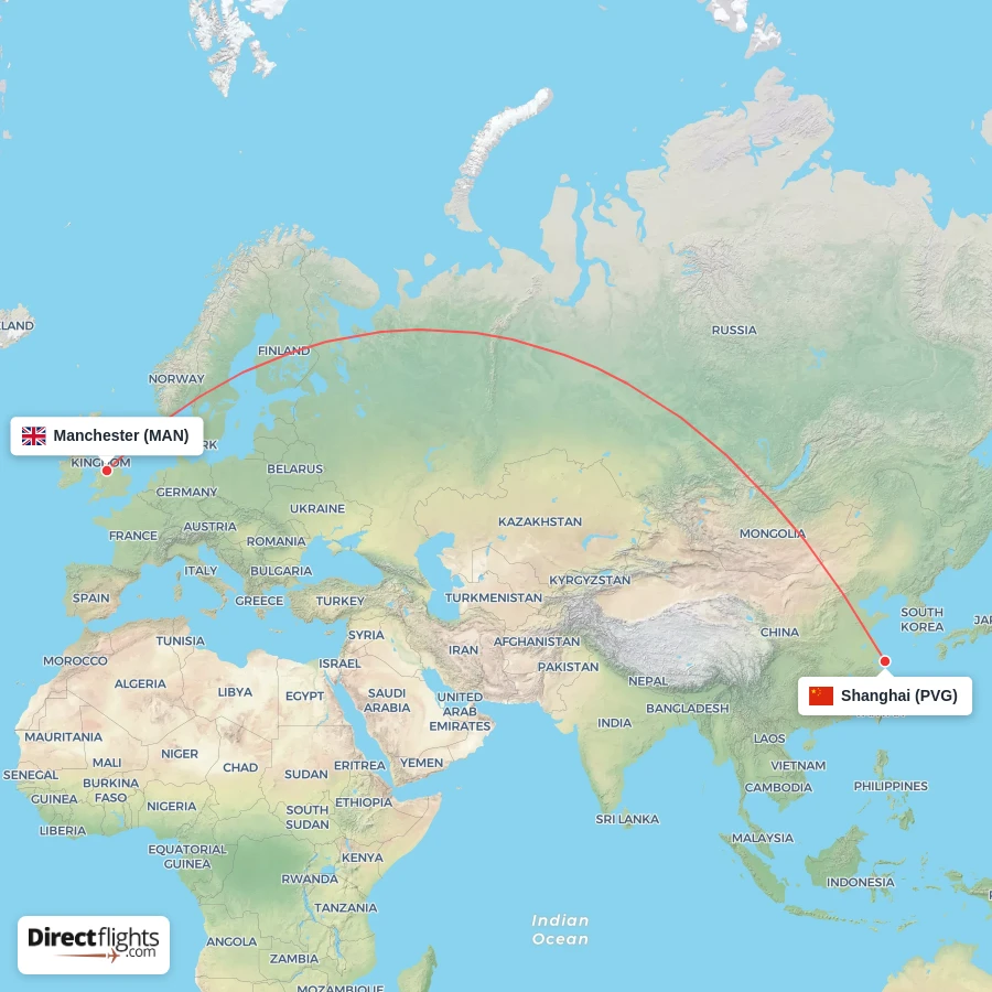 MAN - PVG route map