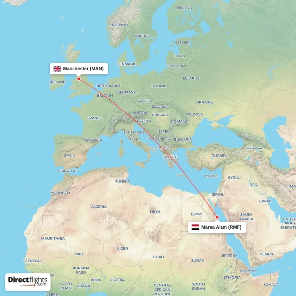 Manchester - Marsa Alam direct flight map