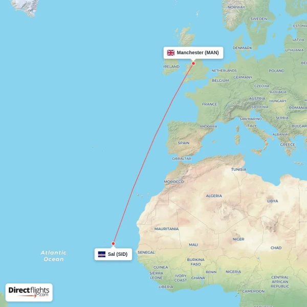 Manchester - Sal direct flight map