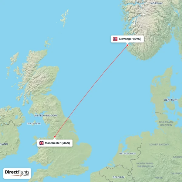 Manchester - Stavanger direct flight map