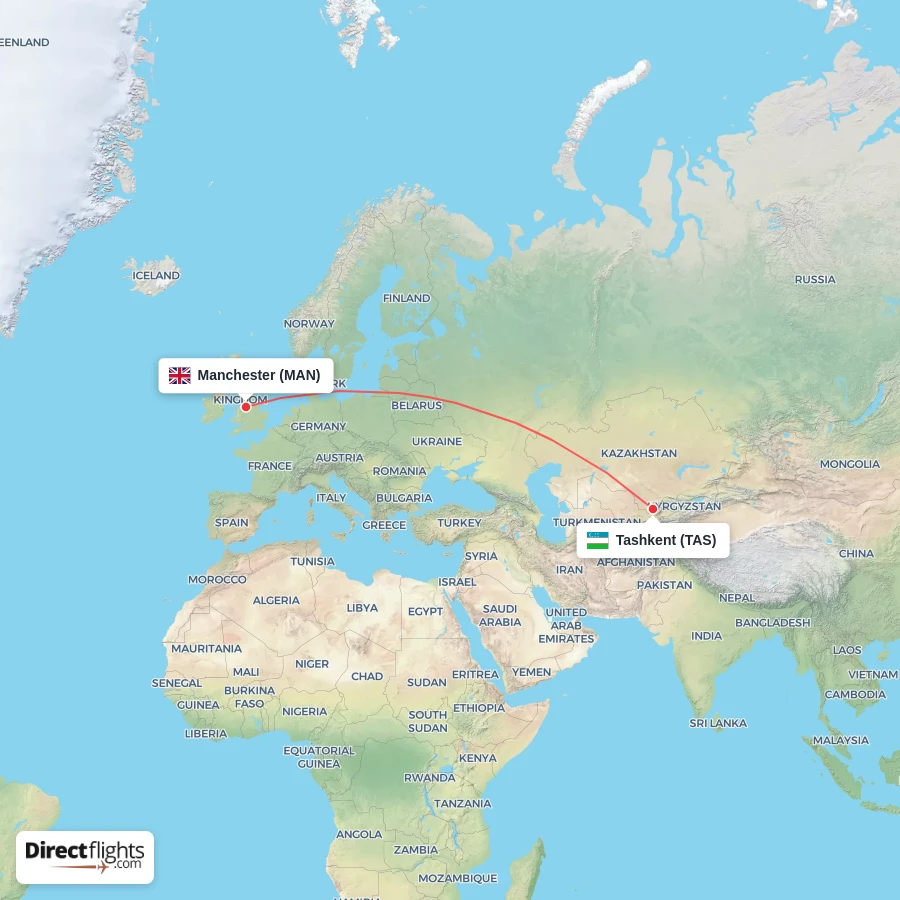 MAN - TAS route map