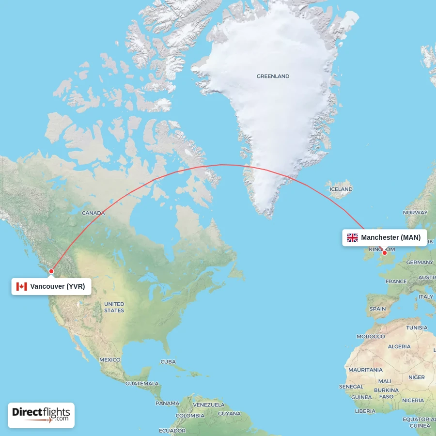 MAN - YVR route map