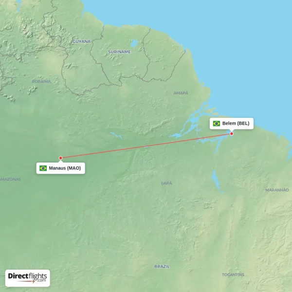 Manaus - Belem direct flight map