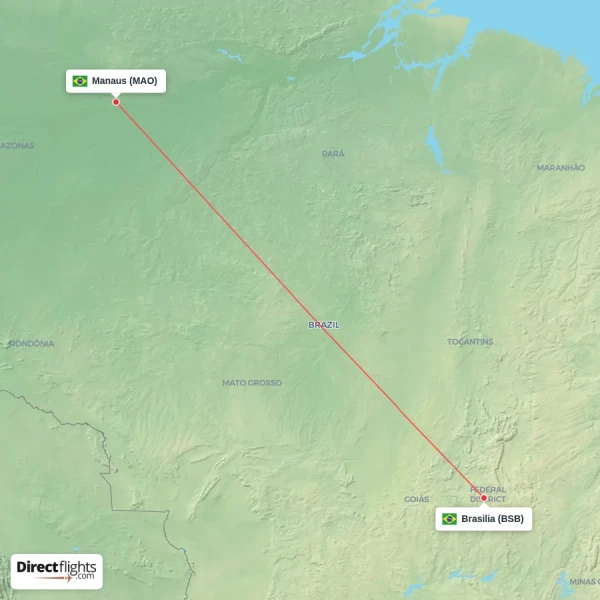 Manaus - Brasilia direct flight map