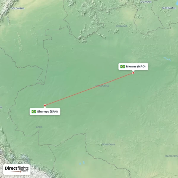 Manaus - Eirunepe direct flight map