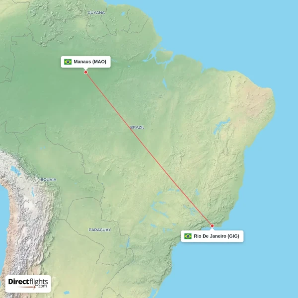 Manaus - Rio De Janeiro direct flight map
