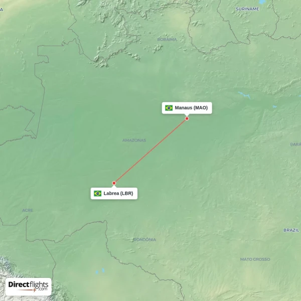 Manaus - Labrea direct flight map
