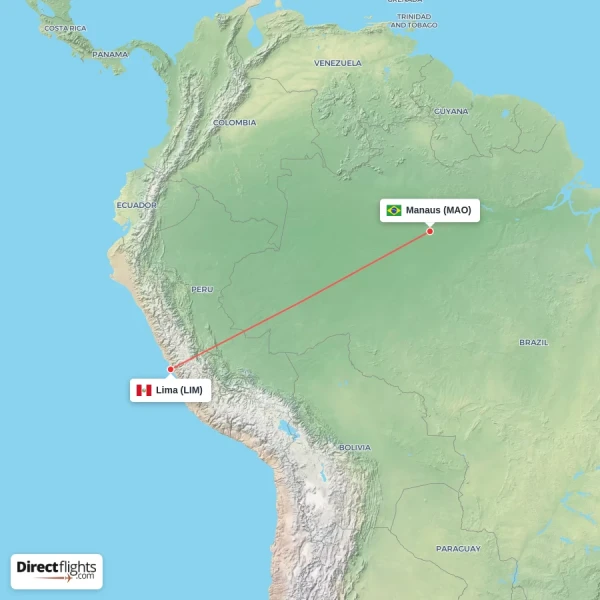 Manaus - Lima direct flight map