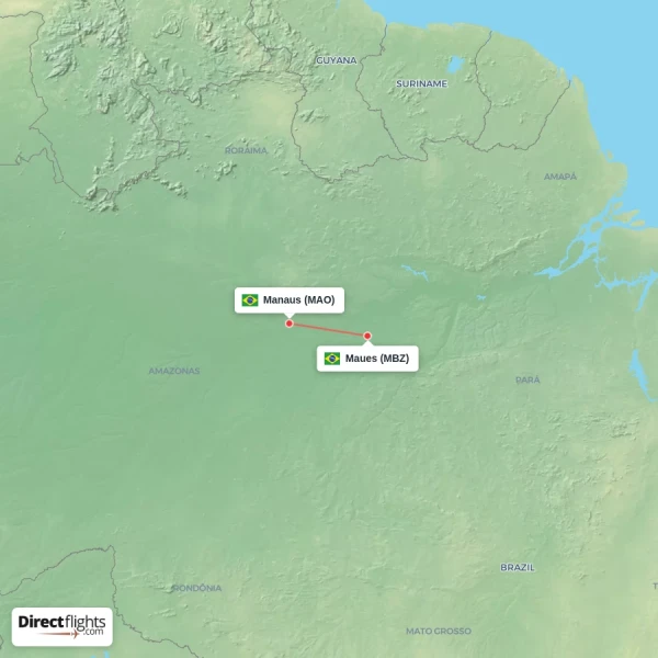 Manaus - Maues direct flight map
