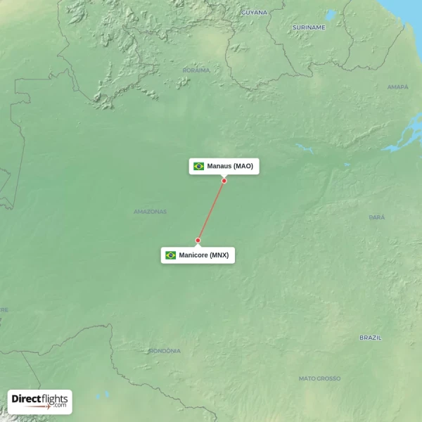 Manaus - Manicore direct flight map