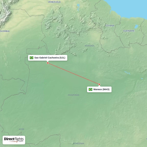Manaus - Sao Gabriel Cachoeira direct flight map