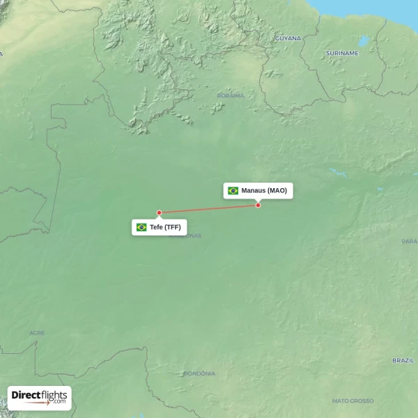 Manaus - Tefe direct flight map