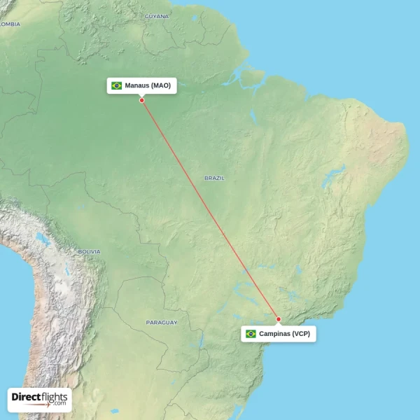 Manaus - Campinas direct flight map