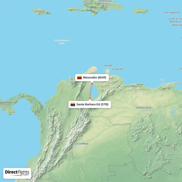 Maracaibo - Santa Barbara Ed direct flight map