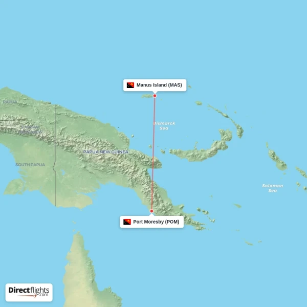 Manus Island - Port Moresby direct flight map