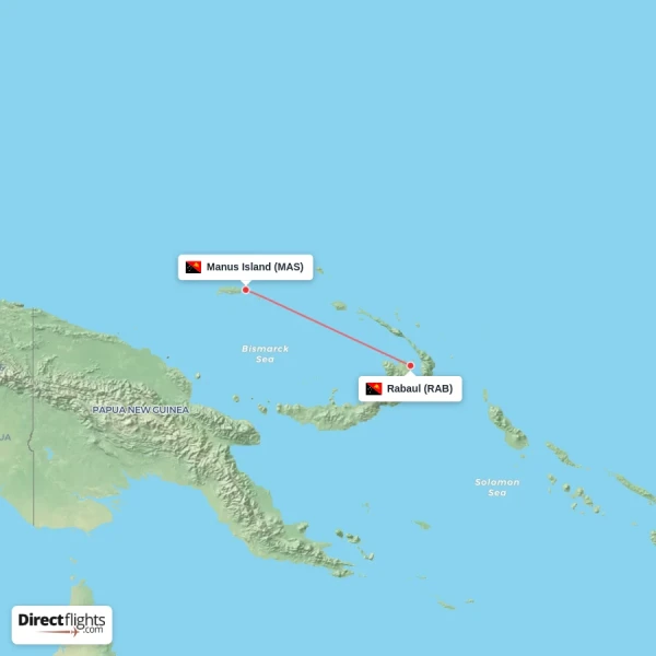 Manus Island - Rabaul direct flight map