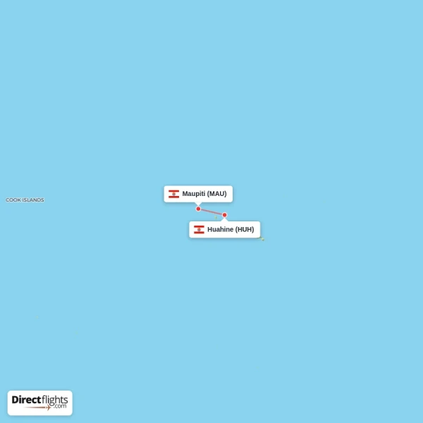 Maupiti - Huahine direct flight map