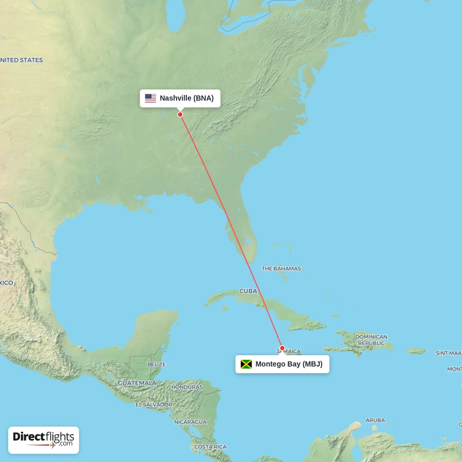 MBJ - BNA route map