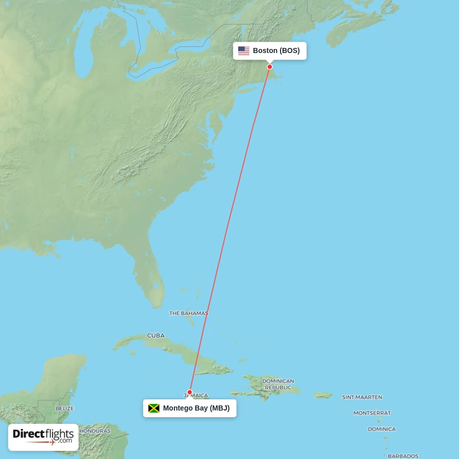 MBJ - BOS route map