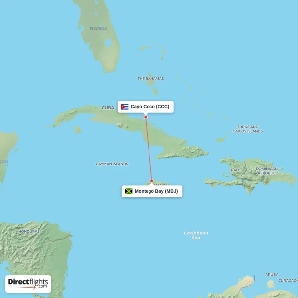 Montego Bay - Cayo Coco direct flight map
