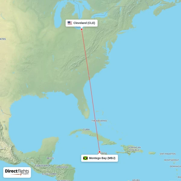 Montego Bay - Cleveland direct flight map