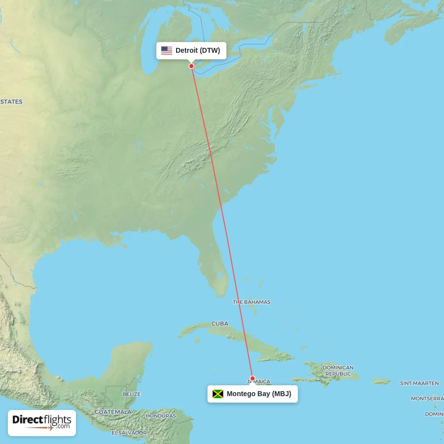 MBJ - DTW route map