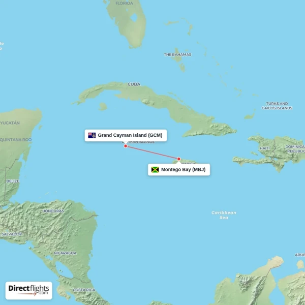 Montego Bay - Grand Cayman Island direct flight map