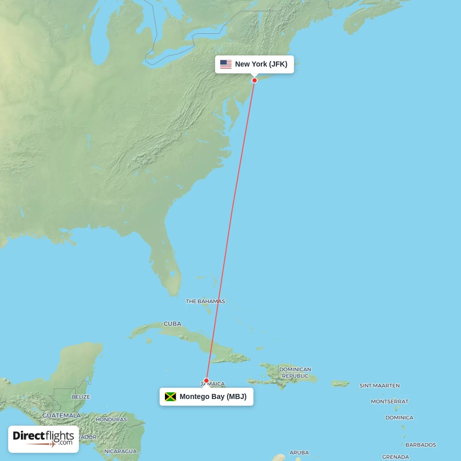 MBJ - JFK route map