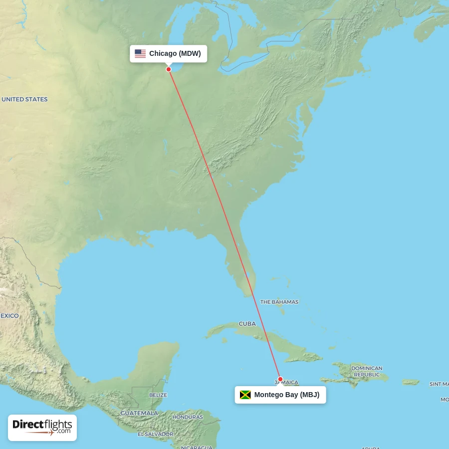 MBJ - MDW route map