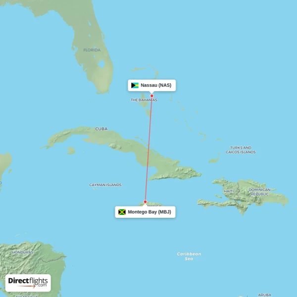 Montego Bay - Nassau direct flight map
