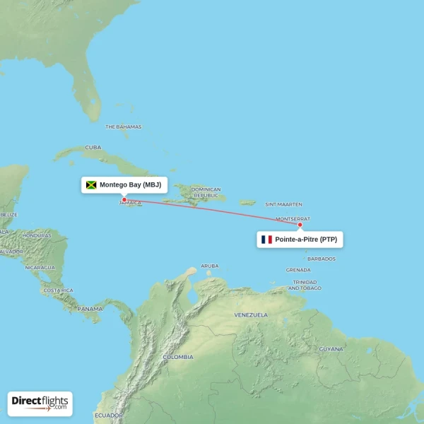 Montego Bay - Pointe-a-Pitre direct flight map