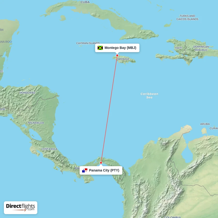 MBJ - PTY route map